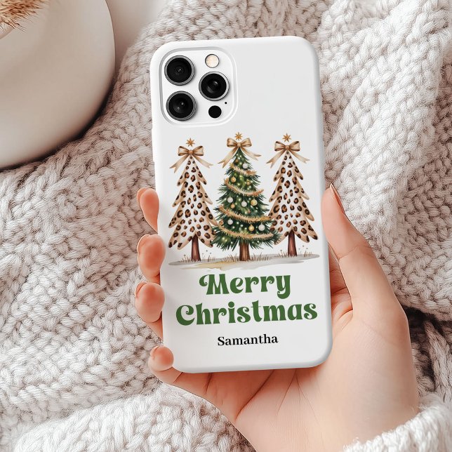 Whimsical Christmas trees leopard personalised  Case-Mate iPhone Case (Whimsical Christmas trees leopard personalized phone case)