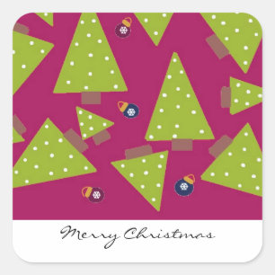 Whimsical Christmas Trees Square Sticker
