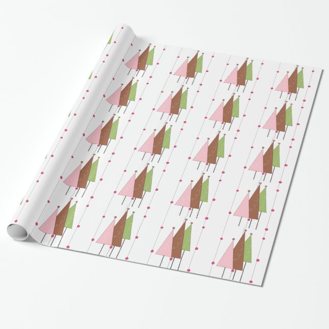 Whimsical Christmas Trees Wrapping Paper (Unrolled)