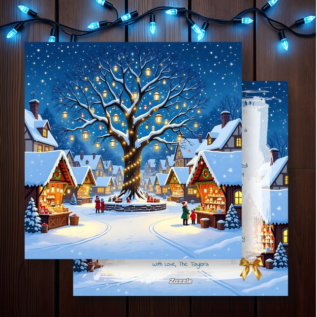 Whimsical Christmas Village on a Winter's Night Holiday Card (Creator Uploaded)