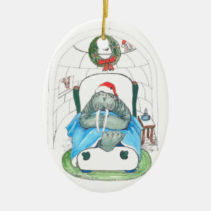 Whimsical Christmas Wildlife Oval Tree Ornament