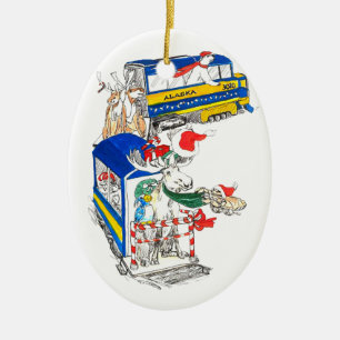 Whimsical Christmas Wildlife Train Tree Ornament