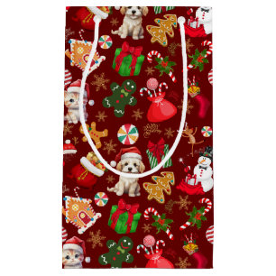 Whimsical Christmas Wonderland Pattern Red Small Gift Bag