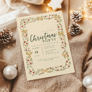 Whimsical Christmas Wreath & Bow Party Invitation