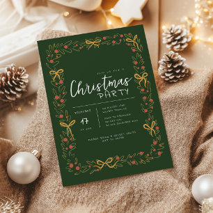 Whimsical Christmas Wreath & Bow Party Invitation