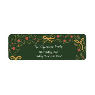 Whimsical Christmas Wreath & Preppy Bows Address Return Address Label