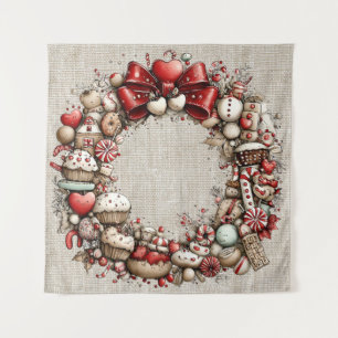 Whimsical Christmas Wreath Tapestry