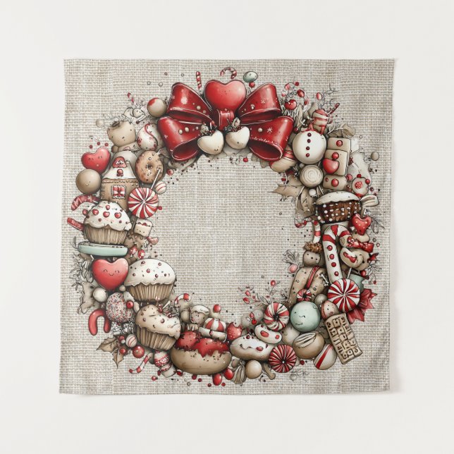 Whimsical Christmas Wreath Tapestry (Front)