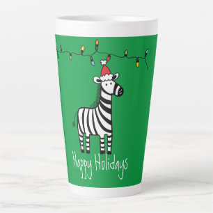 Whimsical Christmas Zebra on Green Latte Mug