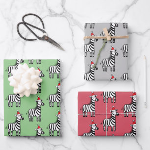 Whimsical Christmas Zebras Wrapping Paper Sheet
