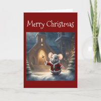 Whimsical Church Mouse in Santa Suit rings a bell