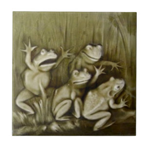Whimsical Circa 1900 Repro Tile with 4 Frogs