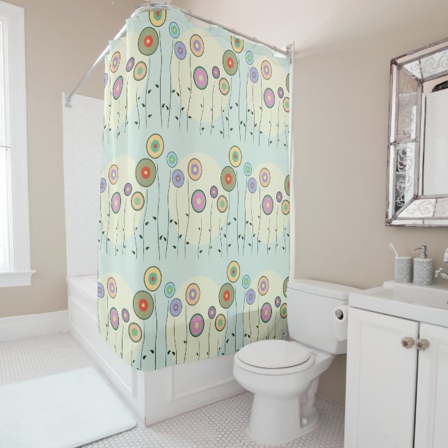 Whimsical Circle Flowers Shower Curtain (In Situ)
