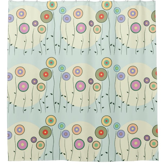 Whimsical Circle Flowers Shower Curtain (Front)