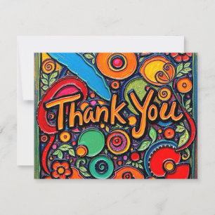Whimsical Circles and Flowers Thank You Card
