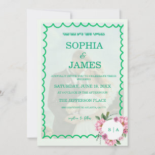 Whimsical Citrus Green & flower Wedding Invitation