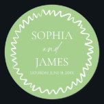 Whimsical Citrus Green Wavy Border Wedding Classic Round Sticker<br><div class="desc">This is a Whimsical Citrus Green Wavy Border Wedding Party Favor Stickers!</div>