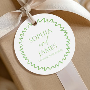 Whimsical Citrus Green Wavy Border Wedding Favour Tags