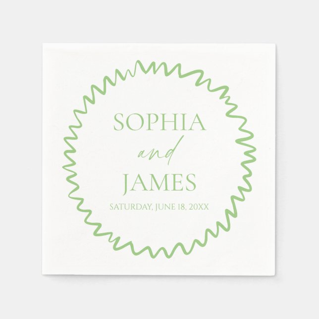 Whimsical Citrus Green Wavy Border Wedding Napkin (Front)
