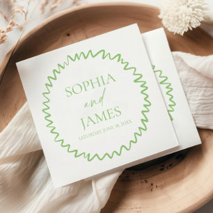 Whimsical Citrus Green Wavy Border Wedding Napkin