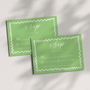 Whimsical Citrus Green Wavy Border Wedding RSVP Card