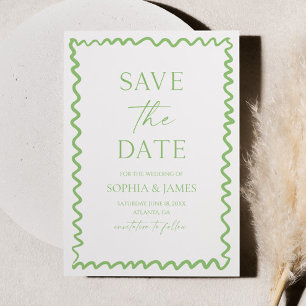Whimsical Citrus Green Wavy Border Wedding Save The Date