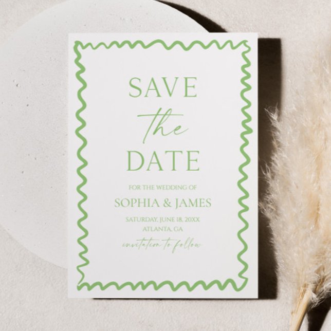Whimsical Citrus Green Wavy Border Wedding Save The Date (Creator Uploaded)