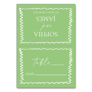 Whimsical Citrus Green Wavy Border Wedding Table Number