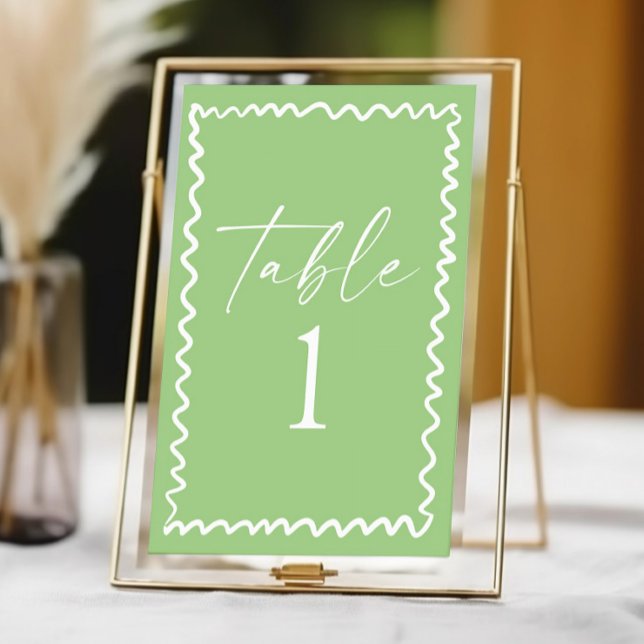 Whimsical Citrus Green Wavy Border Wedding Table Number (Creator Uploaded)