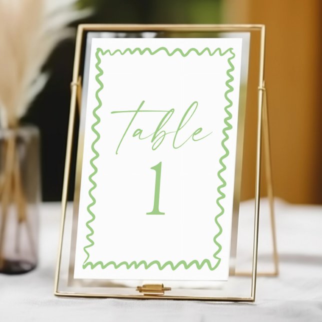 Whimsical Citrus Green Wavy Border Wedding Table Number (Creator Uploaded)
