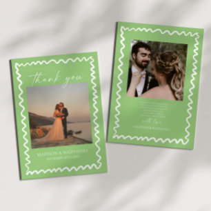 Whimsical Citrus Green Wavy Border Wedding Thank You Card