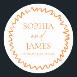 Whimsical Citrus Orange Wavy Border Wedding Classic Round Sticker<br><div class="desc">This is a Whimsical Citrus Orange Wavy Border Wedding Party Favor Stickers!</div>