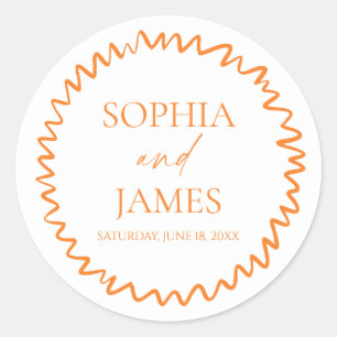 Whimsical Citrus Orange Wavy Border Wedding Classic Round Sticker