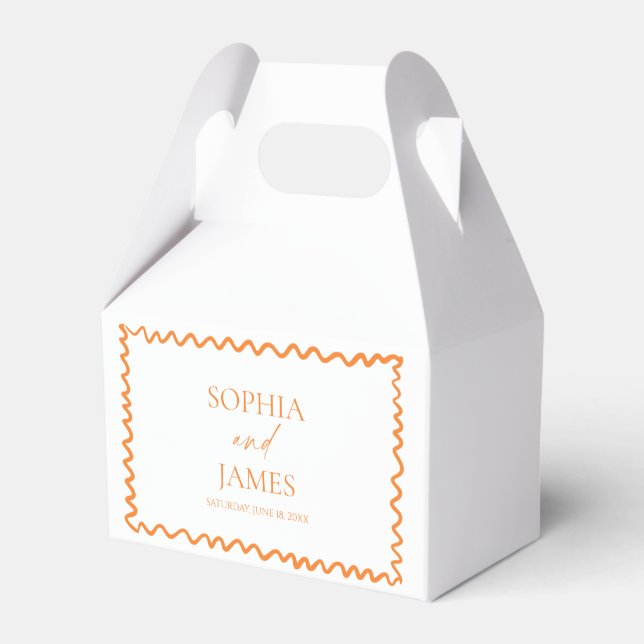 Whimsical Citrus Orange Wavy Border Wedding Favour Box (Front Side)