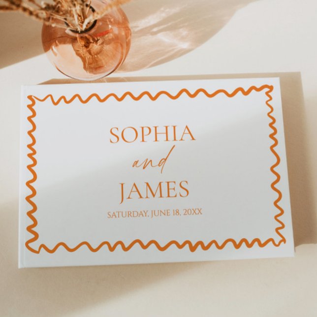 Whimsical Citrus Orange Wavy Border Wedding Guest Book (Creator Uploaded)