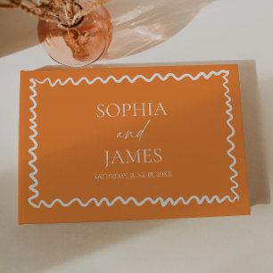 Whimsical Citrus Orange Wavy Border Wedding Guest Book