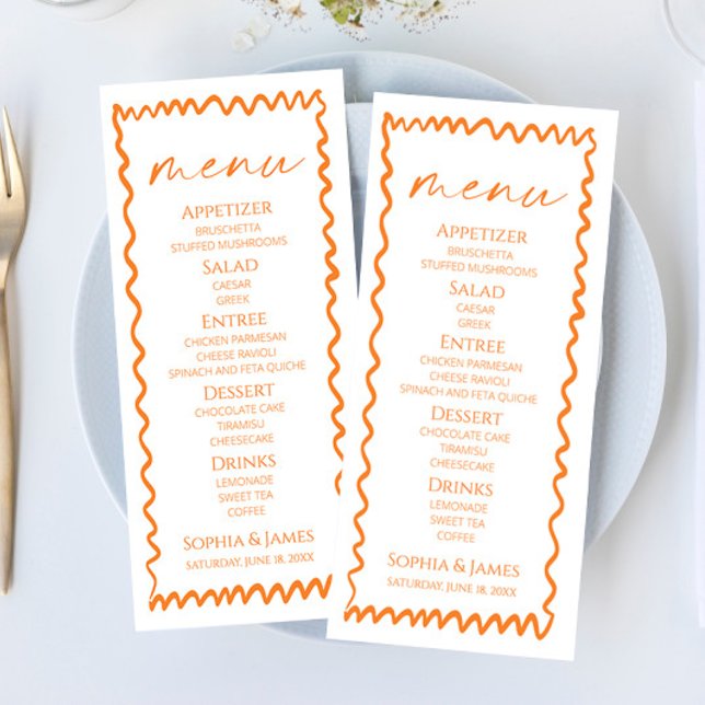 Whimsical Citrus Orange Wavy Border Wedding Menu (Creator Uploaded)