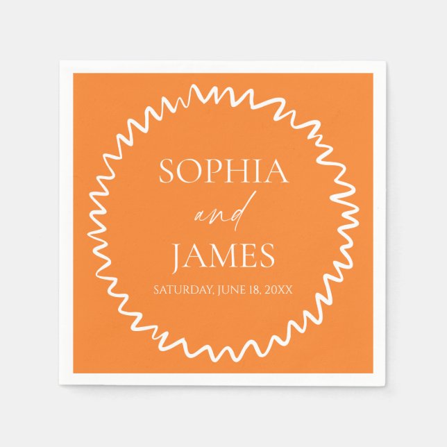 Whimsical Citrus Orange Wavy Border Wedding Napkin (Front)