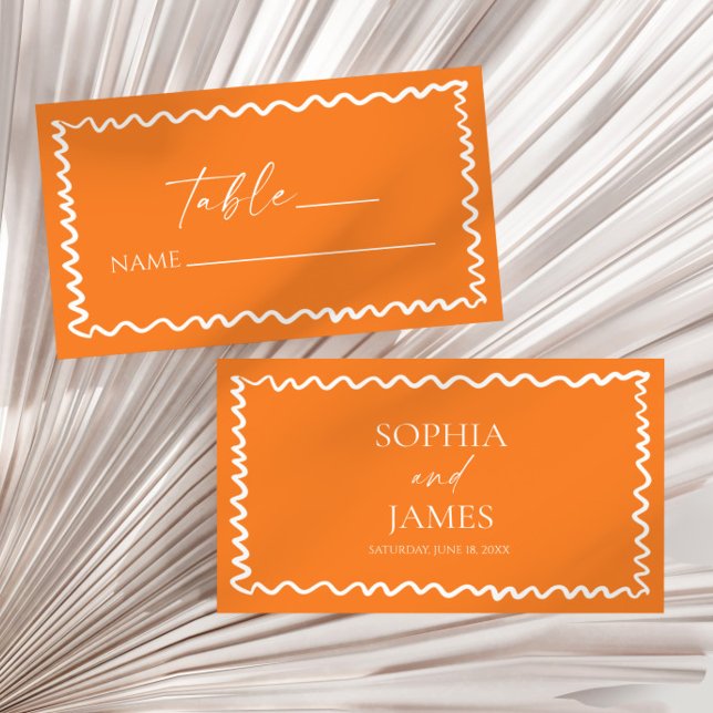 Whimsical Citrus Orange Wavy Border Wedding Place Card (Creator Uploaded)