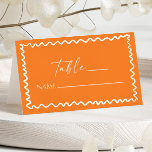 Whimsical Citrus Orange Wavy Border Wedding Place Card