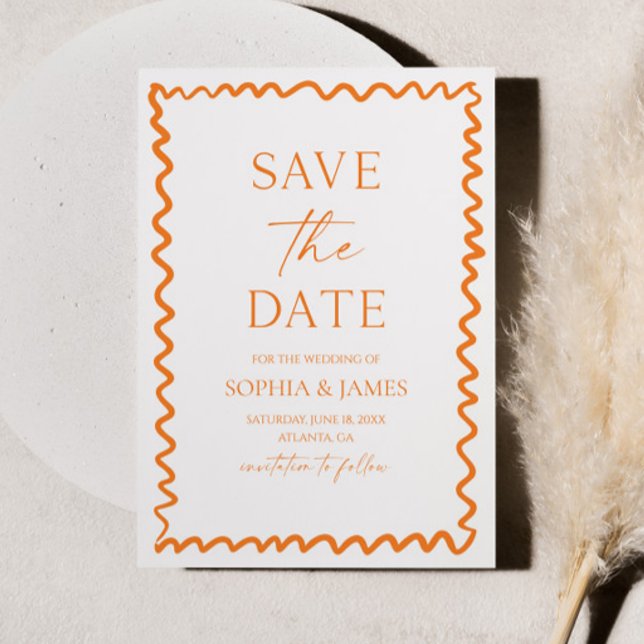 Whimsical Citrus Orange Wavy Border Wedding Save The Date (Creator Uploaded)
