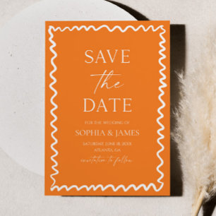 Whimsical Citrus Orange Wavy Border Wedding Save The Date