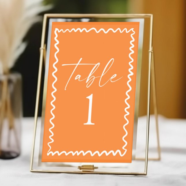 Whimsical Citrus Orange Wavy Border Wedding Table Number (Creator Uploaded)