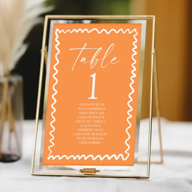 Whimsical Citrus Orange Wavy Border Wedding Table Number (Creator Uploaded)