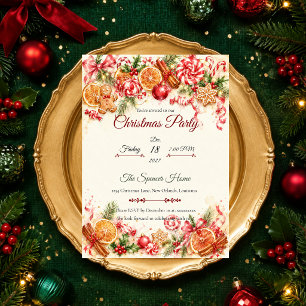 Whimsical Citrus Peppermint Christmas Party Invitation