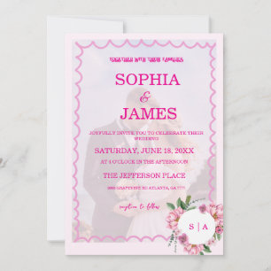 Whimsical Citrus pink & flower Wedding  Invitatio Invitation