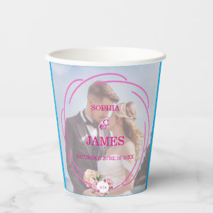 Whimsical Citrus Pink & flower Wedding Sign Paper Cups