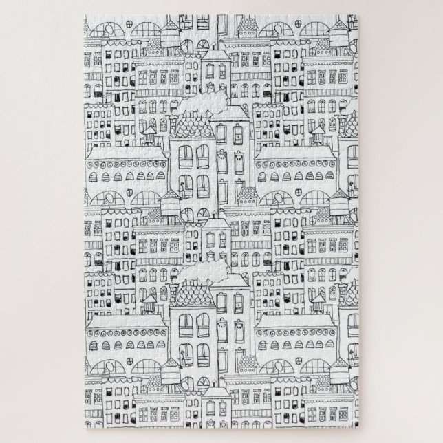 Whimsical City Buildings Hand-Drawn Pen and Ink  Jigsaw Puzzle (Vertical)