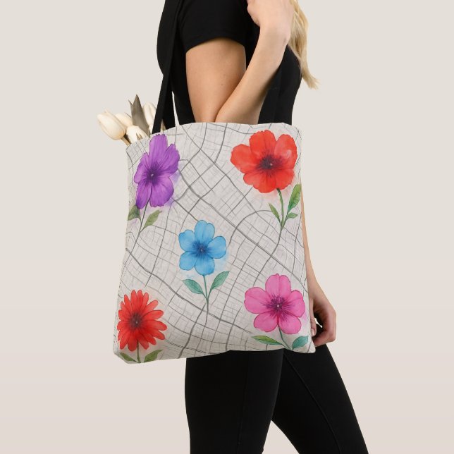 Whimsical City Map Pattern – Playful Urban Streets Tote Bag (Close Up)