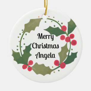  Whimsical Cjhristmas Wreath Personalised Name Ceramic Ornament